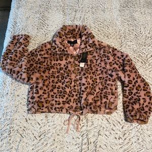 Pink leopard print faux jacket
